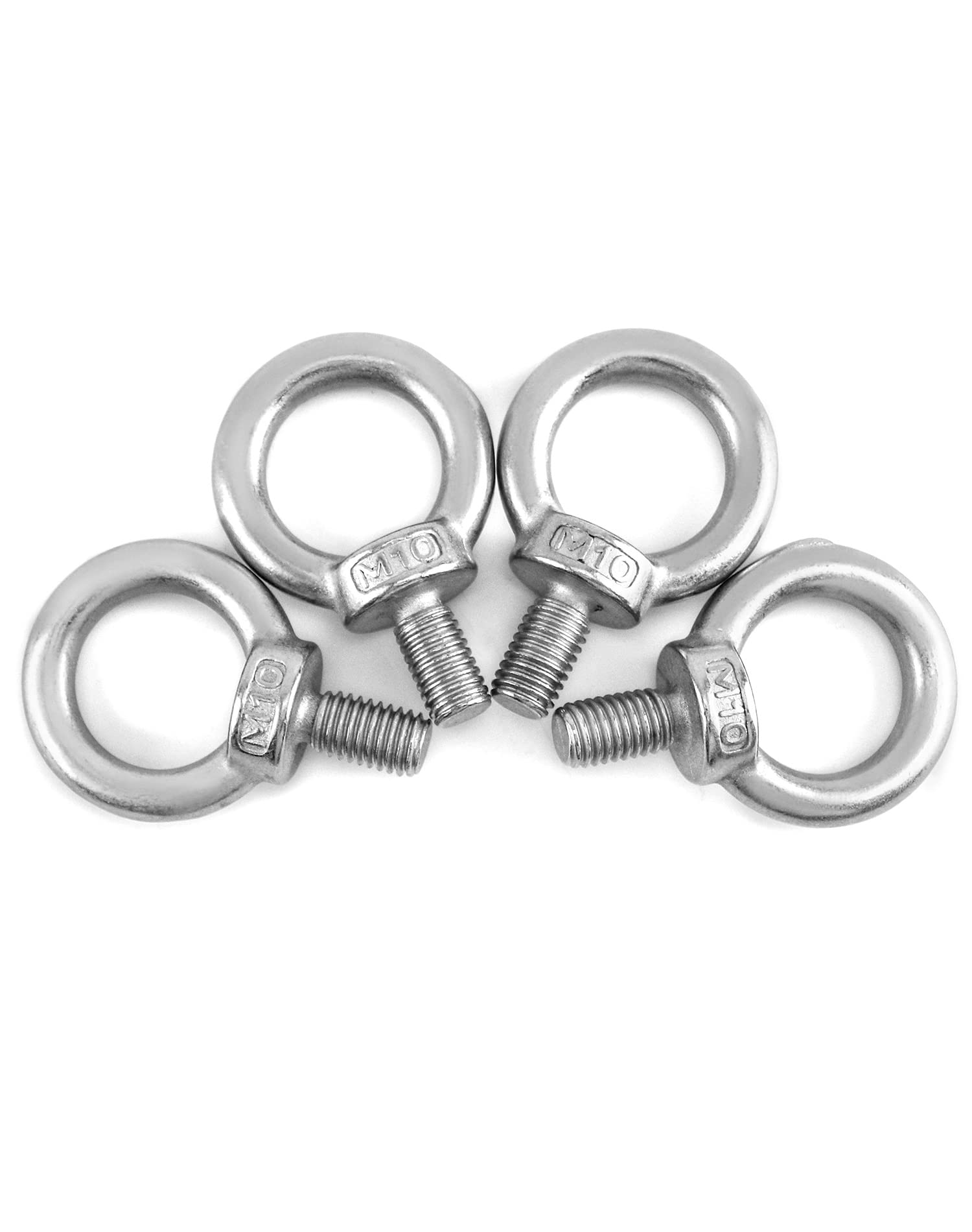 QWORK® 4PCS M10 Eye Bolts - 200KG - 304 Stainless Steel Male Thread Lifting Ring Eye Bolts for Living Lifting and Various Engineering Lifting Equipment