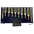 Solfeggio Tuning Fork Set, Golden 9 Tuning Forks for Healing, Relaxing, Strengthen Chakra, Reliever Stress, Keep Body, Mind and Spirit, with Rubber Hammer and Bag