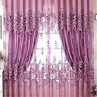 super1798 Modern Luxury Flower Printed Sheer Tulle Voile Curtain Home Door Window Decor (Purple 1m by 2m)