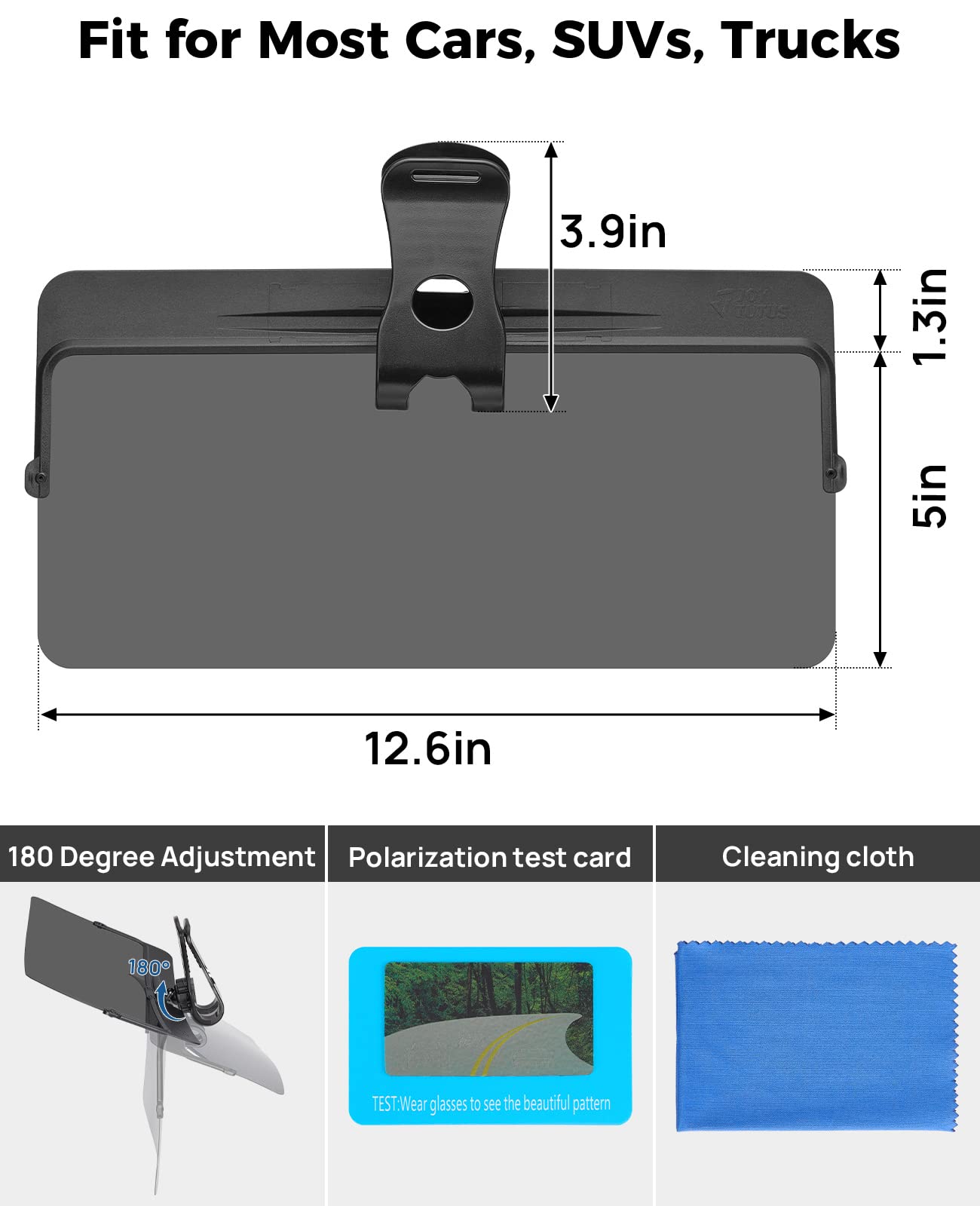 JOYTUTUS Sun Visor Extender for Car, Universal Anti-Glare Polarized Sun Visor Easy to Install, UV400 Visor Extension Protect from Glare/UV Ray/Stray Light, Safe Driving for Car