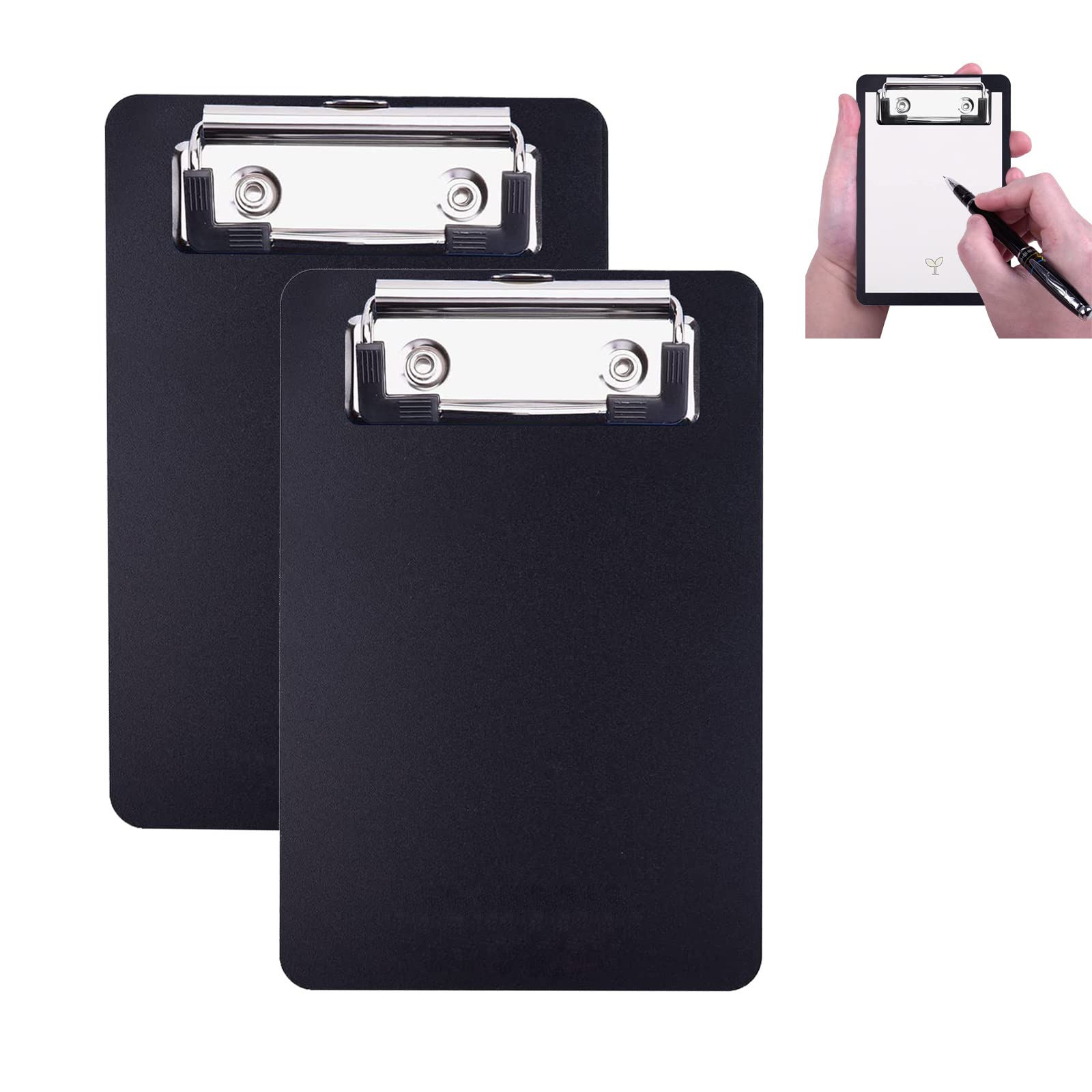 Azwood Mini Clipboard, 10 x 15 cm Plastic Clipboard, Small Clipboards with Pen Holder for Notepads, Receipts, Pocket Lists (Black, 2 Pack)