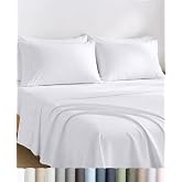 California Design Den 100% Egyptian Cotton Deep Pocket Queen Sheets, White | Certified &amp; Backed by GH Seal, Light, Airy &amp; Crisp Percale for Hot Sleepers, 16" Deep Pocket, All-Around Elastic, 4pc Set