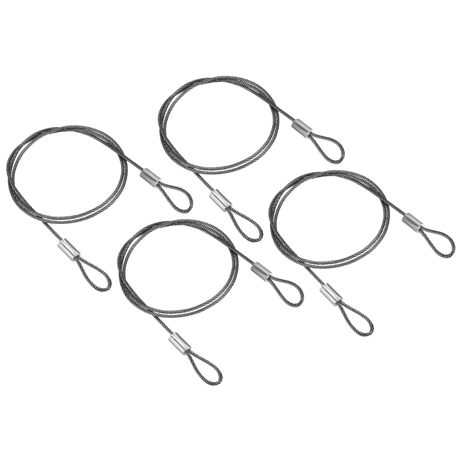 PATIKIL 20 Inch Safety Security Cable Wire, 4 Pack Stainless Steel 50cmx1.5mm Stage Lights Rope with Double Loop for DJ Lighting Luggage Lock