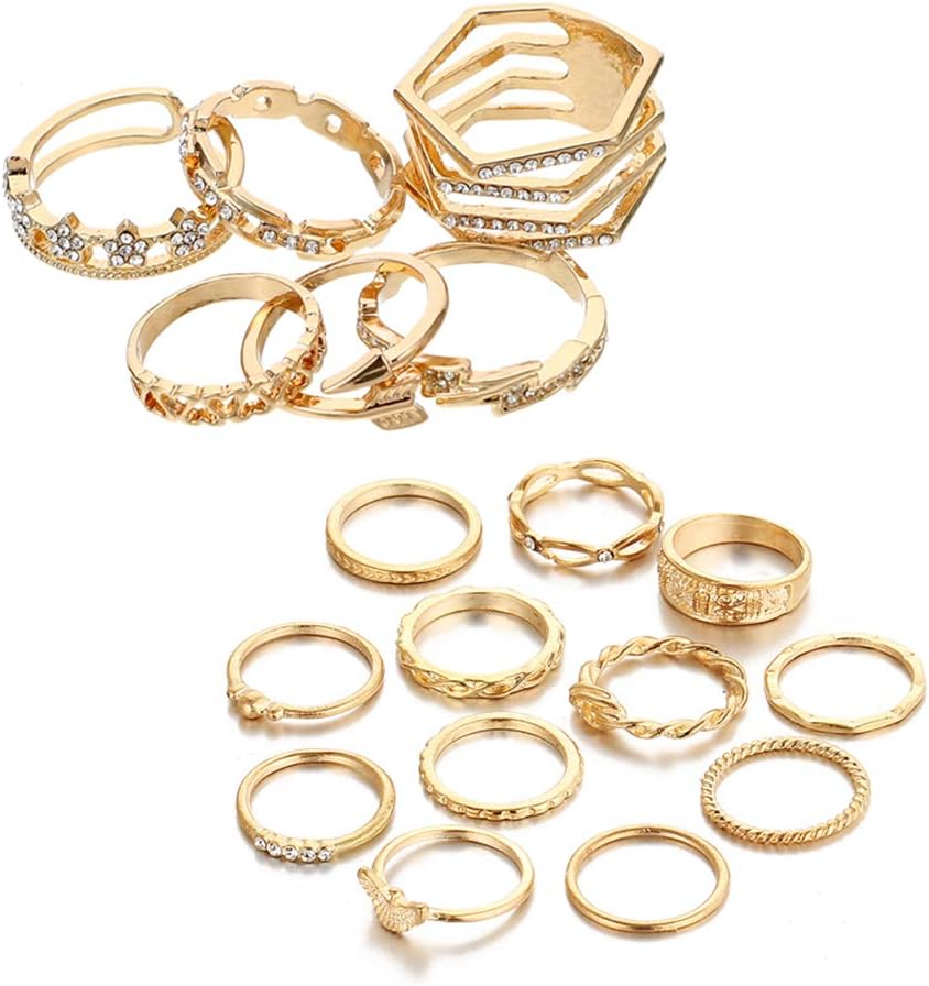 Cyntan Fashion Rings Set Boho Rhinestone Stackable Rings Set for Women Girls