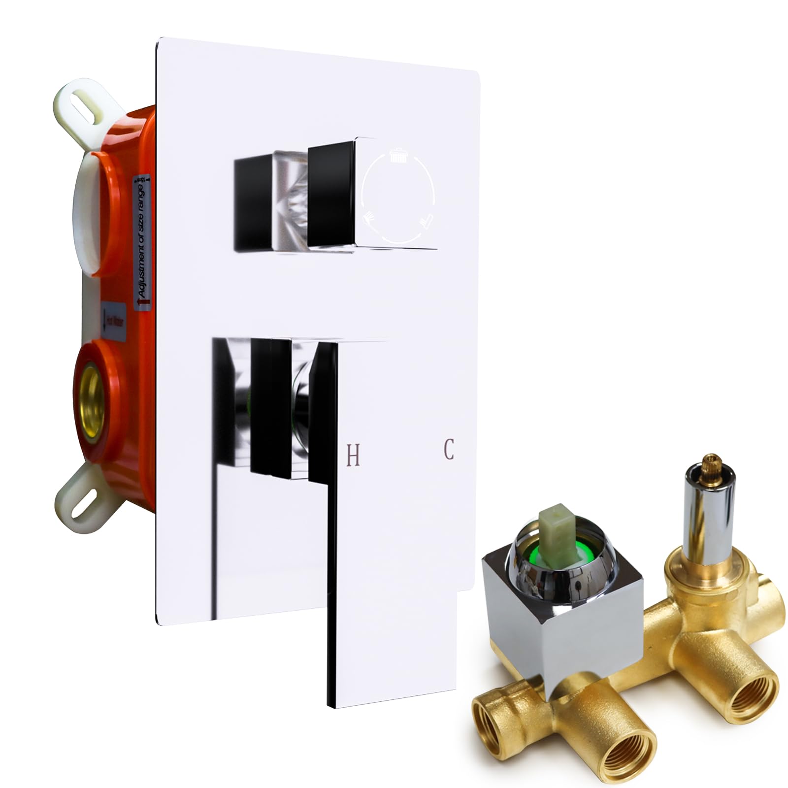 3 Way Shower Mixer Valve, Square Dual Function Shower Diverter Mixer Valve, Wall Mount Shower Faucet Rough-in Valve Bathroom Trim Kit Chrome - GETSHOWERSET