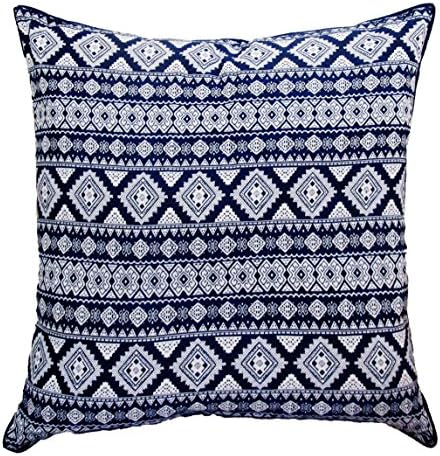 Decorative Throw Pillow Cover : 100% Linen: 18 x 18 Inch (Large) : Dark Blue Moroccan Style Cushion Cover
