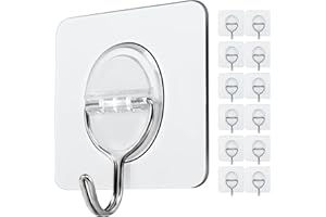 Willtok 12PCS Premium Adhesive Hooks, Stainless Steel No-Tools Adhesive Hooks for Hanging Heavy Duty, Sticky Adhesive Hook with Strong Holding for Decoration/Organization