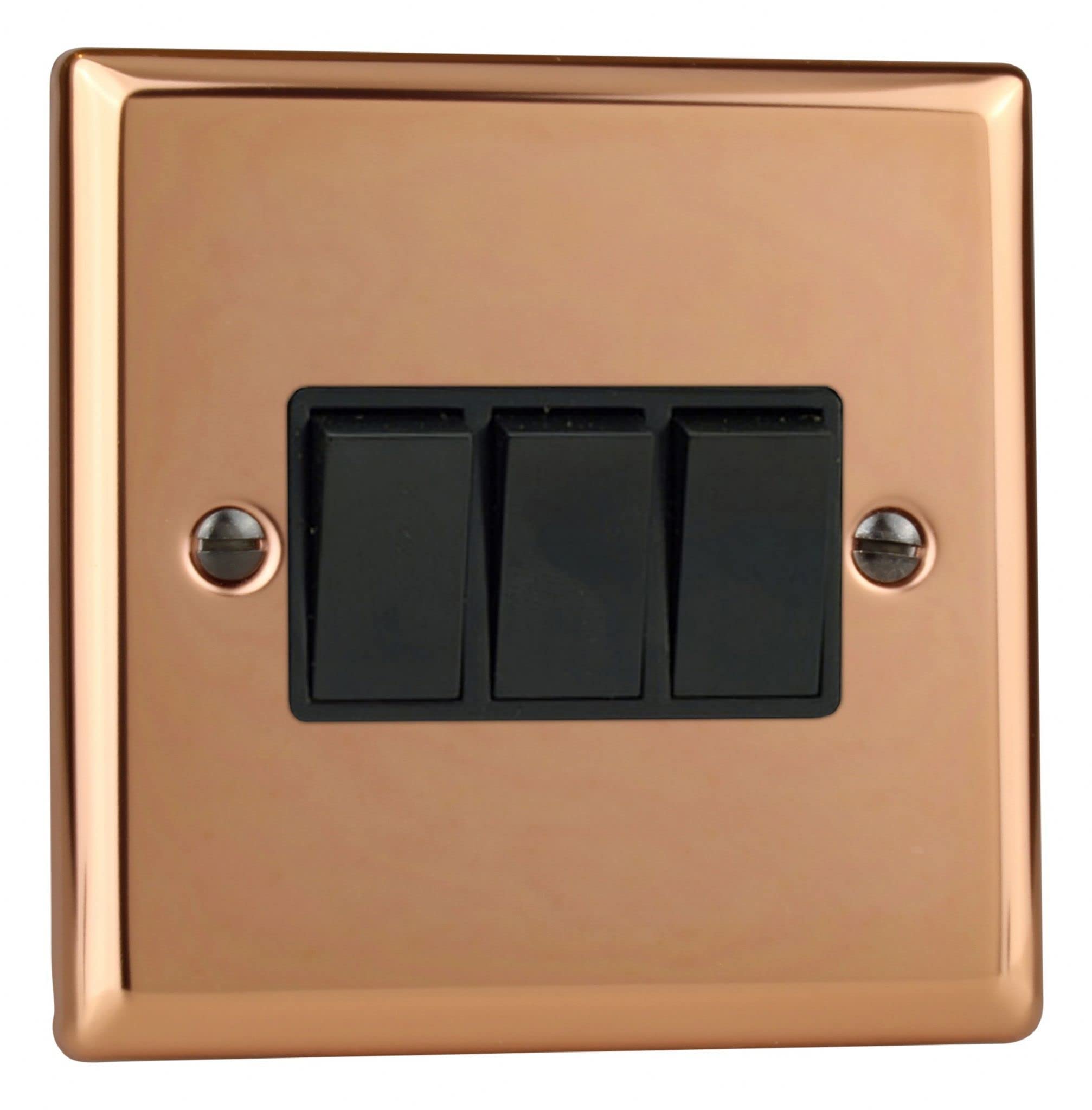 Varilight 3-Gang 10A 1- or 2-Way Rocker Switch Polished Copper