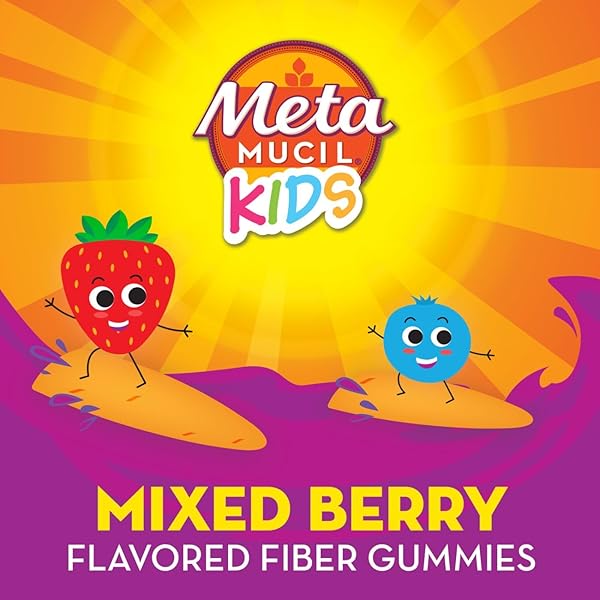 METAMUCIL KIDS FIBER SUPPLEMENT GUMMIES, NO SUGAR ADDED, 5G PREBIOTIC PLANT-BASED FIBER BLEND, MIXED BERRY FLAVORED, 120CT GUMMIES