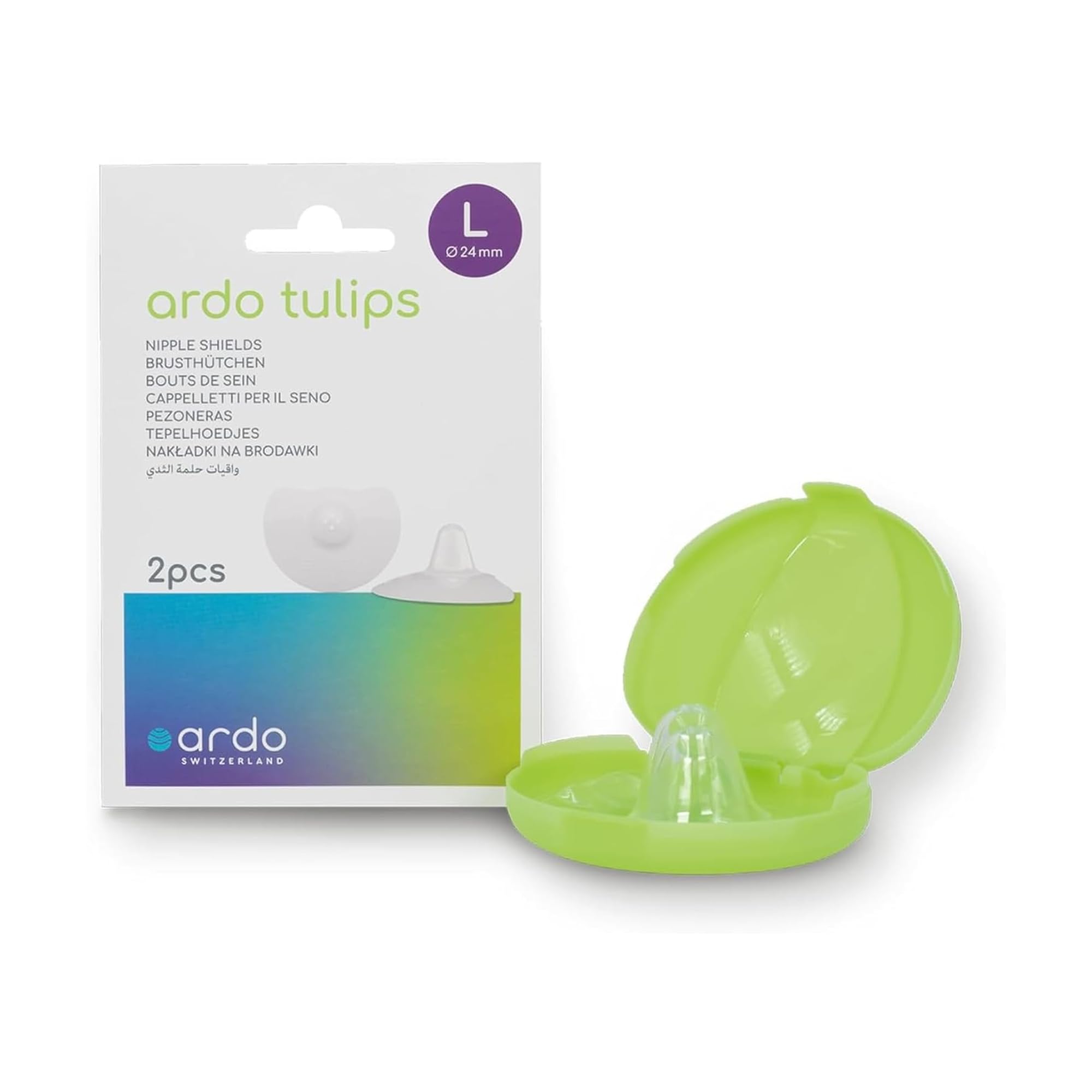 ARDO Tulips Contact Nipple Shields with Storage Case. Soft Silicone Breastfeeding Shield Set Free from BPA for Nipple Protection When Breastfeeding. Nursing Essentials for Mum & Baby. (Large)