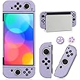 Switch OLED Case for Nintendo Switch OLED Model, Dockable Cover Soft TPU Protector Case for Switch OLED Grips & Console and Accessories with 2 Pcs Thumb Caps, Purple