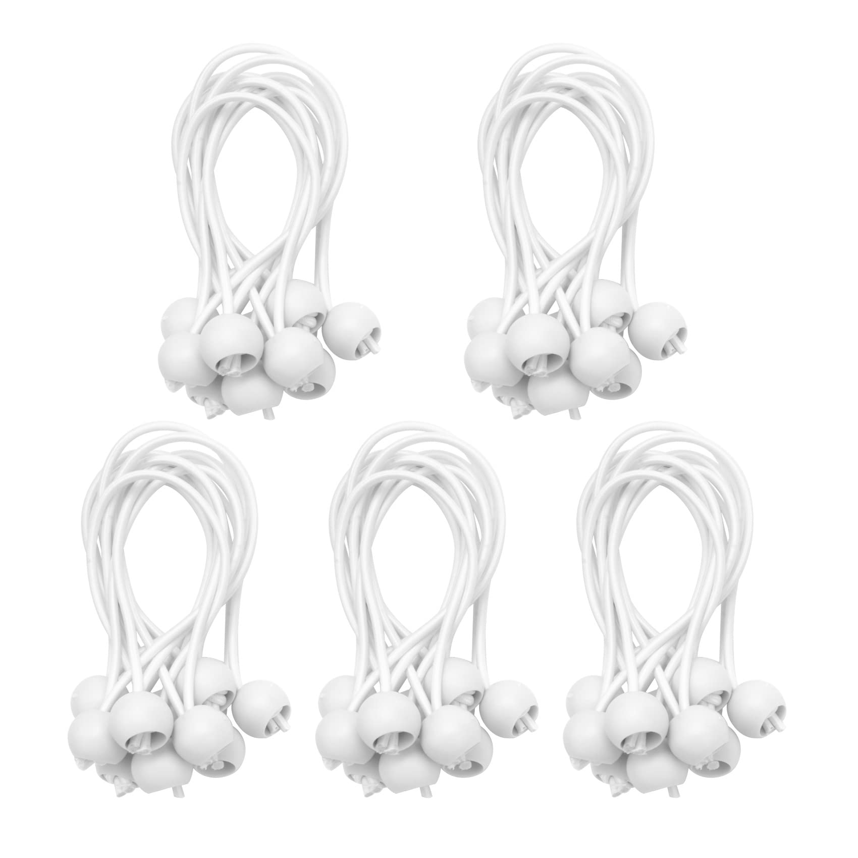 Hopbucan 50 Pcs Bungee Cord with Balls Elastic Ties Bungee Toggles Ties for Marquees,Tents Banners,Flag Poles,Tarp (White)