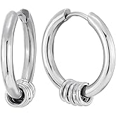 Stainless Steel Circle Huggie Hinged Hoop Earrings with Small Circle Ring Charms for Men Women, 2pcs