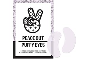 PEACE OUT Skincare Puffy Eyes, Biocellulose Under-Eye Mask, Minimize Puffiness & Tired Eyes with Caffeine and Niacinamide, Under Eye Patches for Dark Circles, 6 pairs