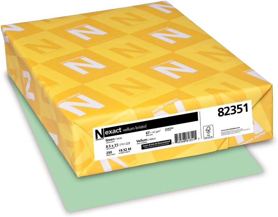 Wausau Paper 82351 Neenah Exact Vellum Bristol, 67 lb, 8.5 x 11 Inches, 250 Sheets, Green : Pastel Paper : Office Products