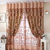 Curtain, Gotd 1PC Floral Voile Door Curtain Window Curtain Room Divider 250cmx100cm (Coffee)