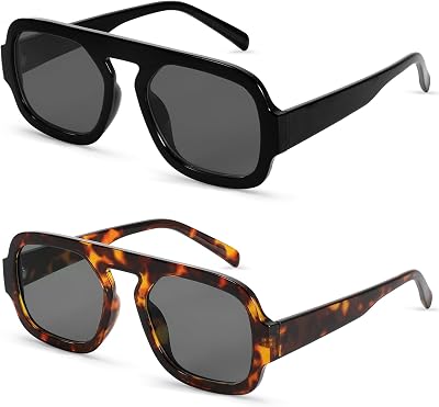 2 Stück Retro Square Sonnenbrille Damen Herren Nachtsicht Rechteckige Sonnenbrille UV400 Schutz Schutzbrille zum Autofahren