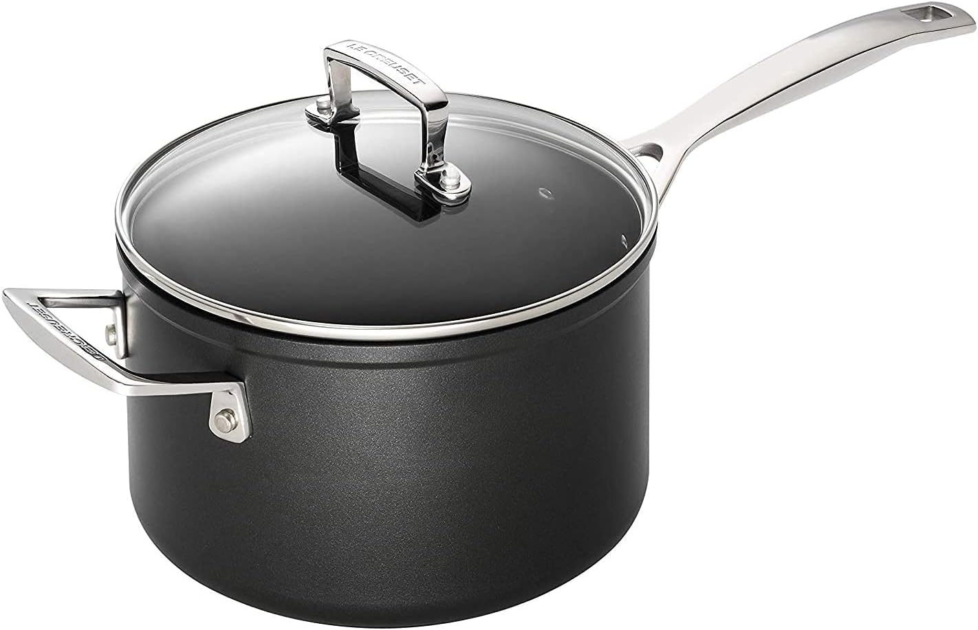 LE CREUSET Toughened Non-Stick 18x11.1cm Saucepan with Helper Handle and Glass Lid, Aluminium, 51108180010302, Black