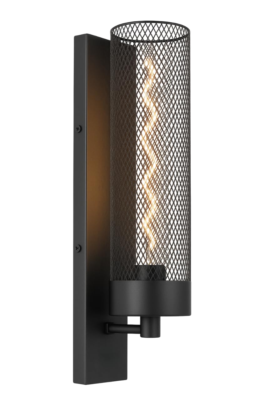 UKEW Modern LED Wall Light - Black Metallic Mesh Retro Lamp Sconce with Rocker Switch - Light Fitting for Living Room Gallery Hallway Corridor Stairs Office