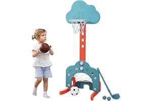Costzon Kids Basketball Hoop, Toddler Sports Activity Center with Adjustable Height Levels, Basketball Soccer Golf Game Set, 