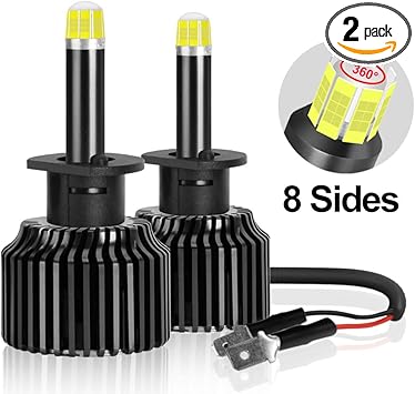Amazon Com H1 Led Headlight Bulbs 360 Degree Newest Csp Chips 8 Sides Lighting 100lm Replacement For High Beam Low Beam Fog Light 6000k Extremely Bright White Conversion Kit Automotive