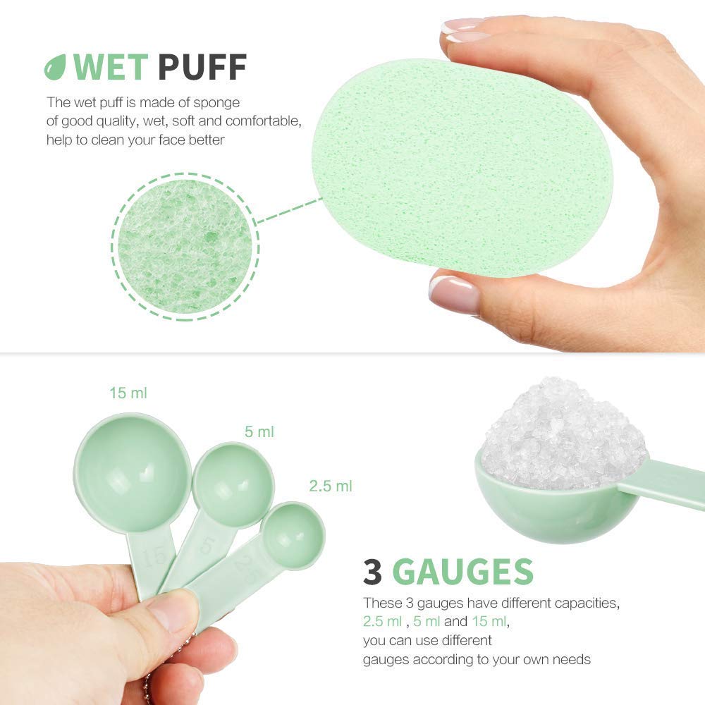 Face Mask Mixing Bowl Set, Teenitor DIY Facemask Mixing Tool Kit with Silicon Face Mask Brush Facial Mask Bowl Stick Spatula Gauges Puff, Pack of 8, Green : Beauty