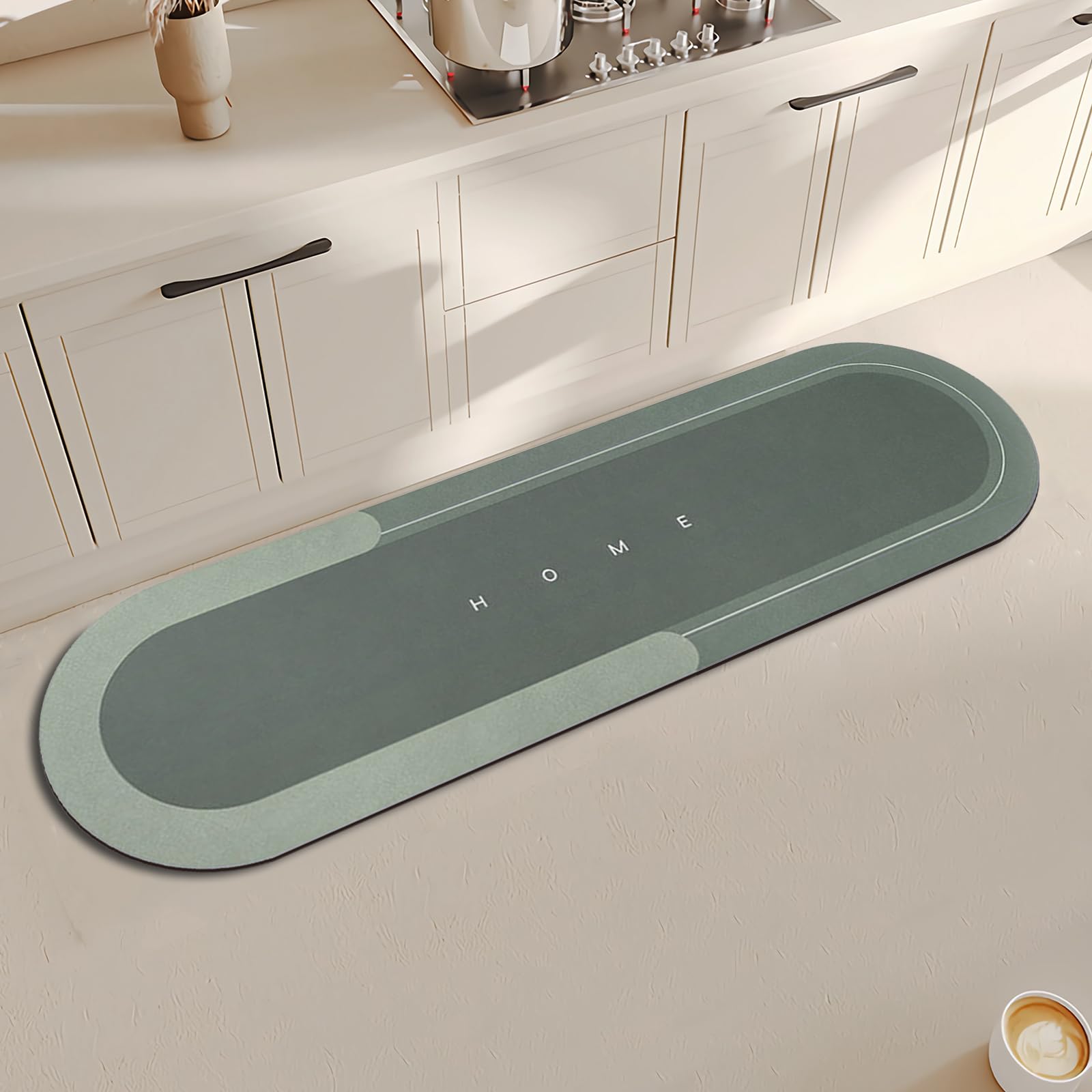 Topzywlc Kitchen Mat Non Slip Anti Mould 45 * 150 cm, Quick Dry Magic Kitchen Floor Mat, For Bathroom, Bedroom, Kitchen, Toilet, Door, Washing Table (Oval Green, 45 * 150 cm)