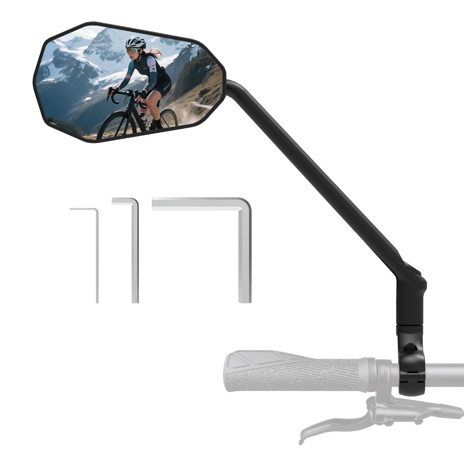 Photo 1 of Diyife Bike Mirror, [Long Arm] HD Wide Angle Large Bicycle Mirrors for Handlebars, 360°Adjustable Anti-shake Bicycle Rear View Mirror, Bike Accessories for Ebike Scooter Mountain Road Bike (Left)