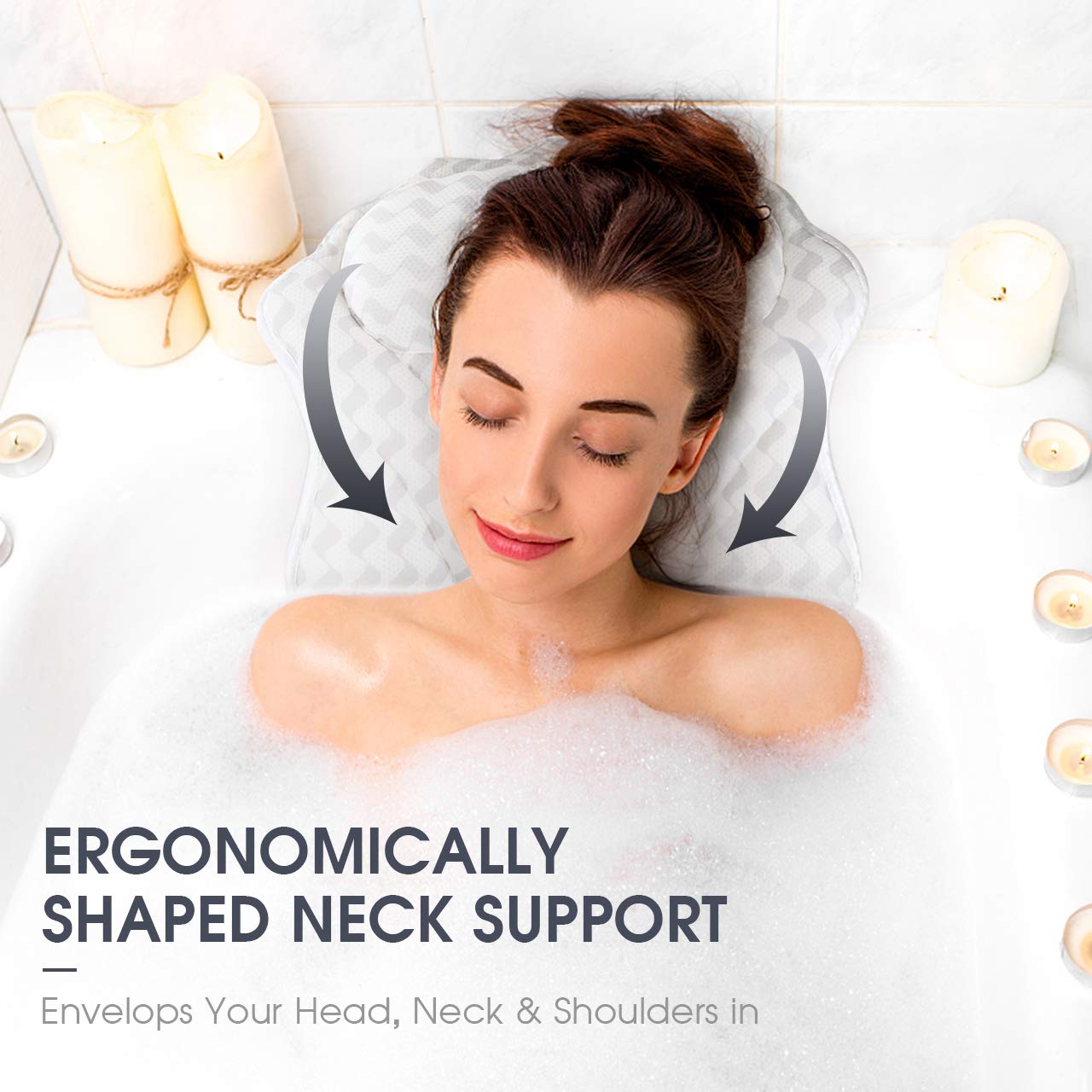 HOKEKI Bath Pillows for Tub, Luxury Customized- Ergonomic Bath Pillow for Neck, Head & Shoulders and Back Support, Spa Bathtub Pillow with Six Strong Grip Suction Cups-Soft, Comfortable & Quick Dry : Beauty