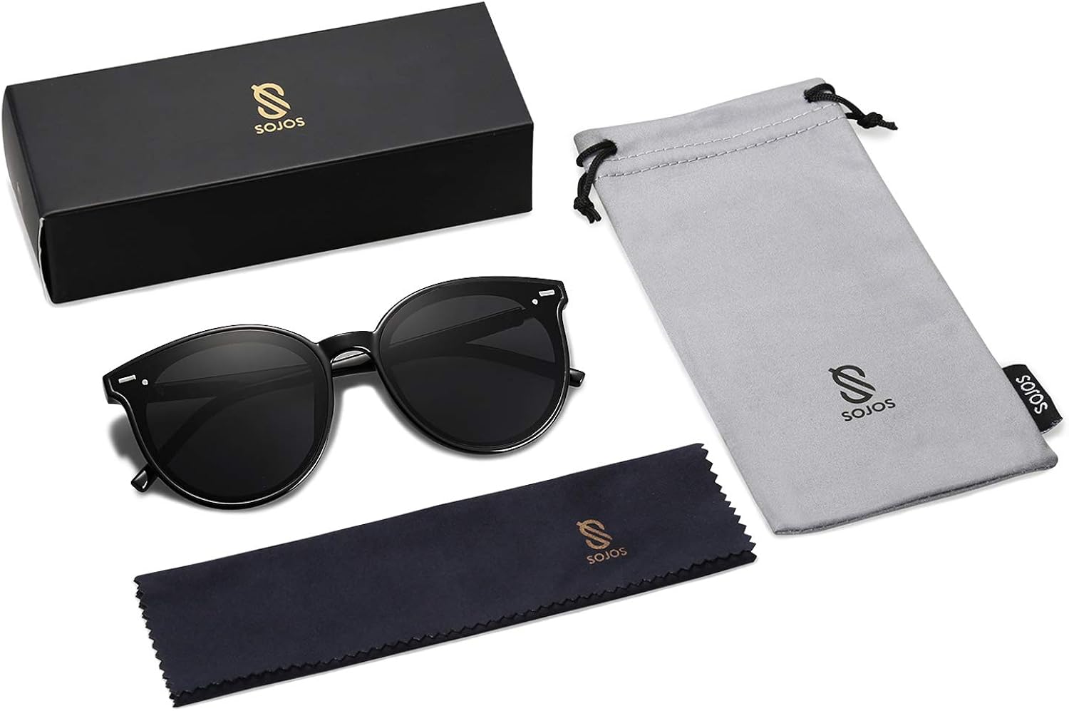 SOJOS Classic Round Retro Plastic Frame Vintage Large Sunglasses BLOSSOM SJ2067 with Black Frame/Grey Lens: Clothing