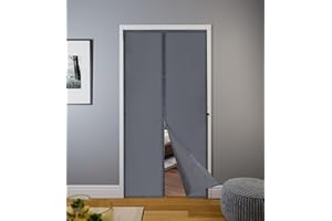 SANJINFON Magnetic Thermal Insulated Door Curtain, Premium Layered Fabric Doorway Curtains, Temporary Door Insulation Cover Keep Warm Winter & Cool Summer, Dark Grey Fabric Door Window Insulation Kit for Winter