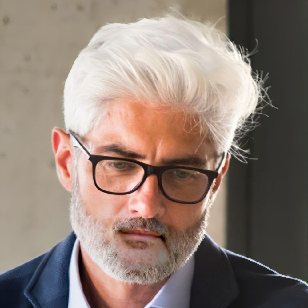 Salaibs White Short Wigs for Men Natural Layered Synthetic Heat Resistant Realistic Male Hiar Wig for Daily Use — image 1