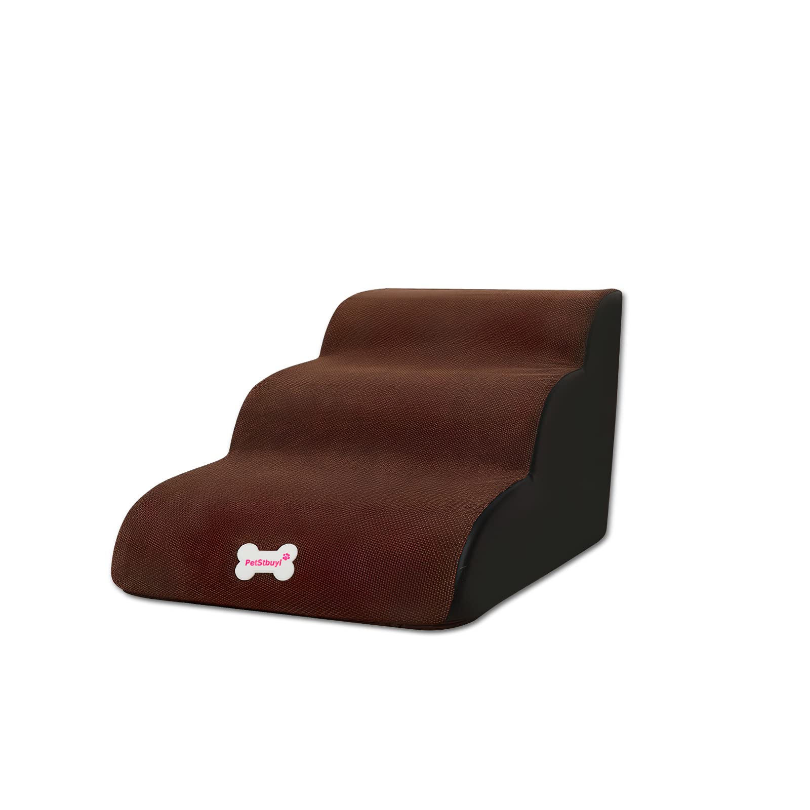 Galatée Pet Stairs, Washable & Zippered Cover Removable Pet Ramp, High Density Sponge Dog Stairs(3 Tiers Pet Stair, Brown)