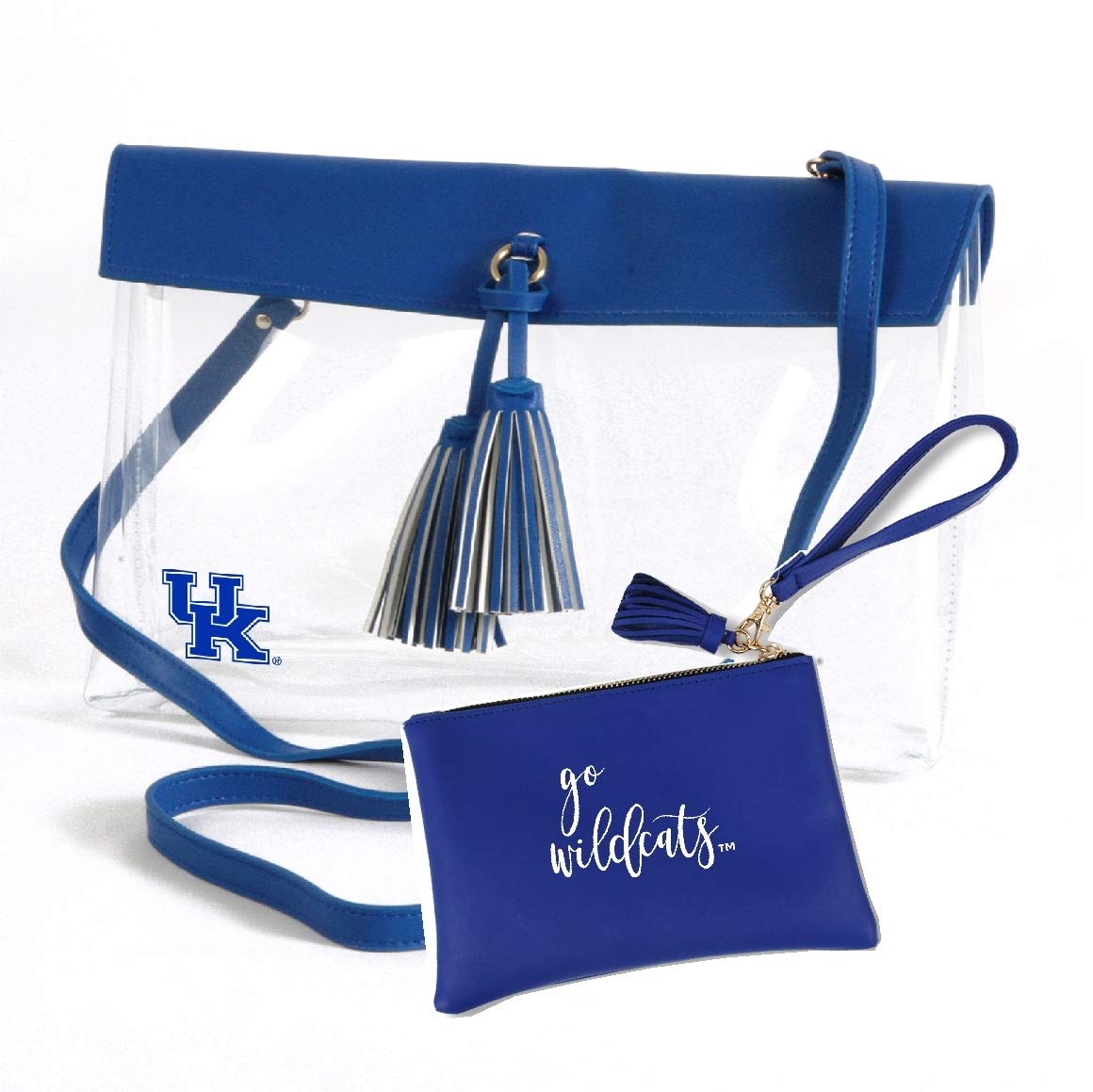 Special Offer Desden Kentucky Wildcats Clear Handbag And Wristlet Combo With Logo Vegan Leather Trim And Tassels Sports Outdoors New Style Www Unma Go Ug