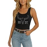 YHHR Women's Western Cowgirl Country Concert Crop Sleeveless Tank Tops | Country Concert Outfits for Women,Western Crop Top,Cowgirl Sleeveless Shirts,Rodeo Party,Vintage Graphic,Gift for Cowgirls