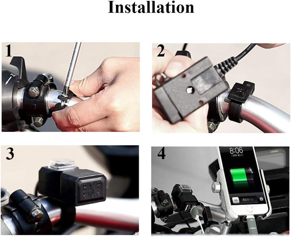 MASO Motorcycle USB Socket Waterproof, Motorbike Fast Charger Adapter Dual USB 3.1A for 9-90V Motorcycle Electrombile Black - Image 4
