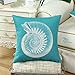CaliTime Set of 3 Canvas Throw Pillow Covers Cases for Couch Sofa Home Decoration Mediterranean Sea Shells Print 18 X 18 inches Teal