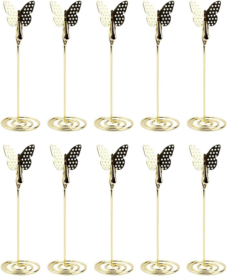 KIPETTO 10PCS Table Number Holder Name Place Card Holder with Butterfly Menu Memo Clips for Wedding Party Favors, Gold