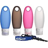 AusKit Travel Bottles, Leakproof Silicone Refillable Travel Containers, 3.3 oz TSA Approved Squeezable Travel Tube Sets With Shower Lanyard for Shampoo Lotion Soap