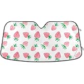 Oarencol Fresh Strawberry Car Windshield Sun Shade Cute Pink Fruit Foldable UV Ray Sun Visor Protector Sunshade to Keep Your Vehicle Cool (55