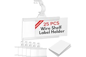 NUBLISS Plastic Wire Shelf Label Holder, Reusable Shelf Tags for Pantry Retail Store, Supermarket UPC Price Card & Ticket Display, Strong & Easy Clip Design Tight Snap Lock Closure. 1-1/4" H X 3" W (25)