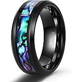 TIGRADE Titanium Rings 8MM Abalone Shell Wedding Bands Comfort Fit Matte for Men Women Size 6-14
