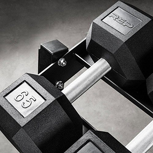 Rep 5-50 lb Rubber Hex Dumbbell Set with Rack and Free Rubber Mat - Thumbnail 4