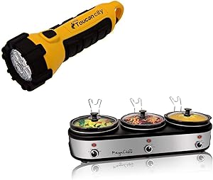 Toucan City LED Flashlight and MegaChef 7.5 Qt. Stainless Steel Slow Cooker with 3 Crocks and Keep Warm Setting 985109458M