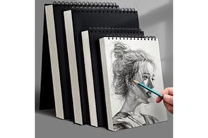 Small Black Spiral Sketch Book Vertical Drawing Pad Thick Paper Artist Practice Journal 30 Sheets 160gsm