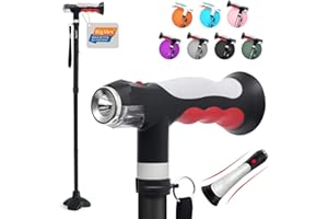 BigAlex Canes for Men and Women, Dual Light Walking Cane, Collapsible Cane with Non-Slip Quad Base, Foldable, Height Adjustab