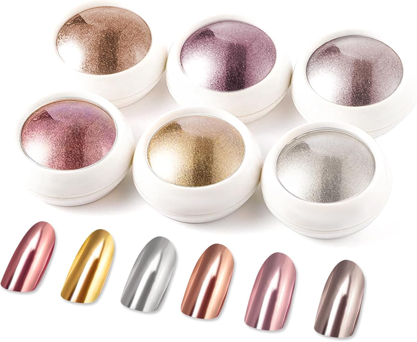 Photo 1 of 100% Metallic Effect Gold Chrome Nail Powder BISHENGYF: Holographic Mirror Glitter Gold Chrome Pigment Manicure Silver Copper Rose Gold Chrome Nail Powder for Nails Art DIY Decoration Gift