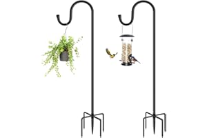 MIUVIBENI Shepherds Hooks for Outdoor, 60 Inches Heavy Duty Garden Bird Feeder Pole for Hanging Bird Feeder, Plant Baskets, Solar Light Lanterns, Outdoor Plant Hanger Hook with 5 Base Prongs,2 Packs