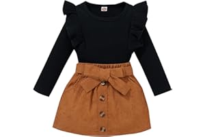 fhutpw Baby Toddler Girl Outfits Fall Winter Clothes Turtleneck Knitted Cotton Long Sleeves Tops & Button Mini Skirts Set