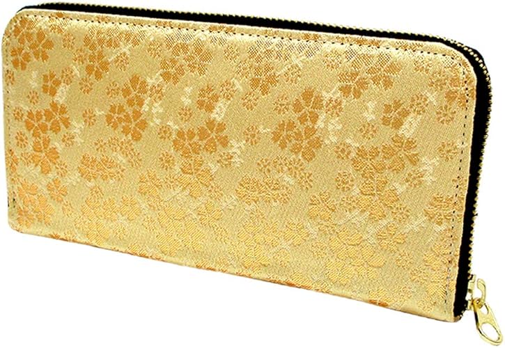 Amazon Highstyle 西陣織 長財布 日本製 和柄 桜 西陣織 桜柄 ラウンド長財布 ロングウォレット ゴールド バッグ スーツケース